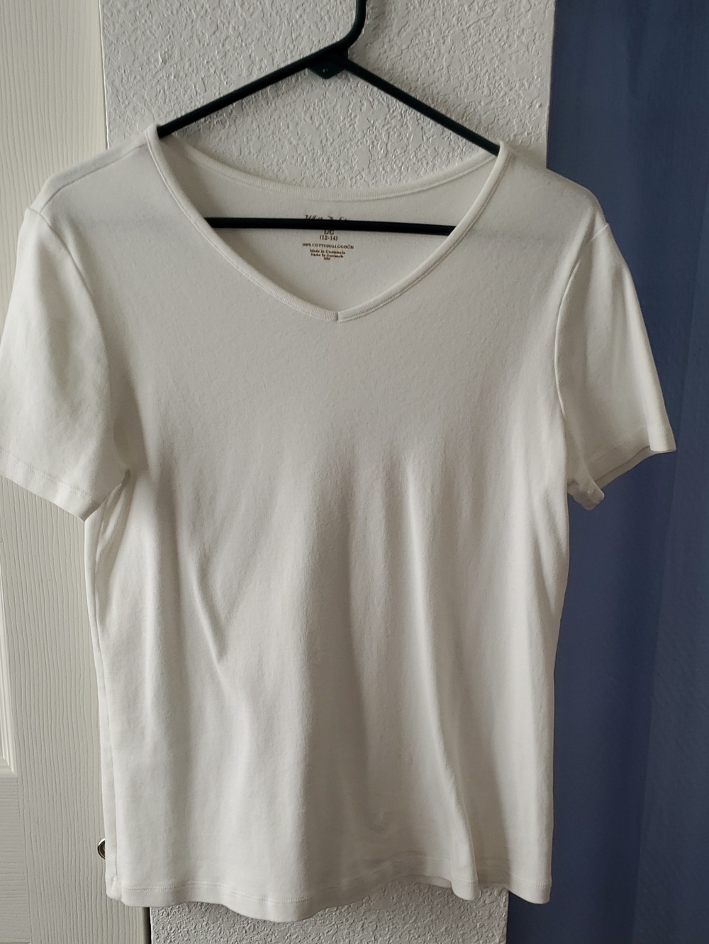 White Stag White V-Neck Tee with Gold Logo Print